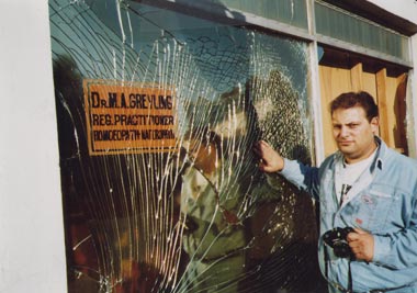 shattered glass after bomb explosion